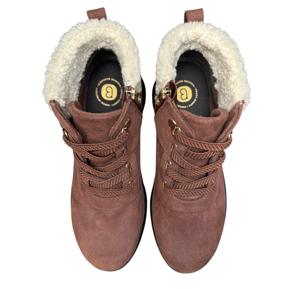 Bzees Garner Shearling Ankle Booties Brown Sz 9 Zip Comfort - Picture 3 of 9